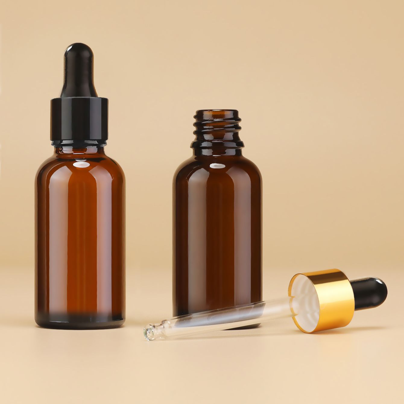 Juice Bottle Dropper - ขวดหยดแก้วสีเหลืองอําพันขนาด 30 มล. ขวดเปล่ากันแสงสามารถเติมน้ํามันหอมระเหย เครื่องสําอาง และภาชนะบรรจุของเหลว