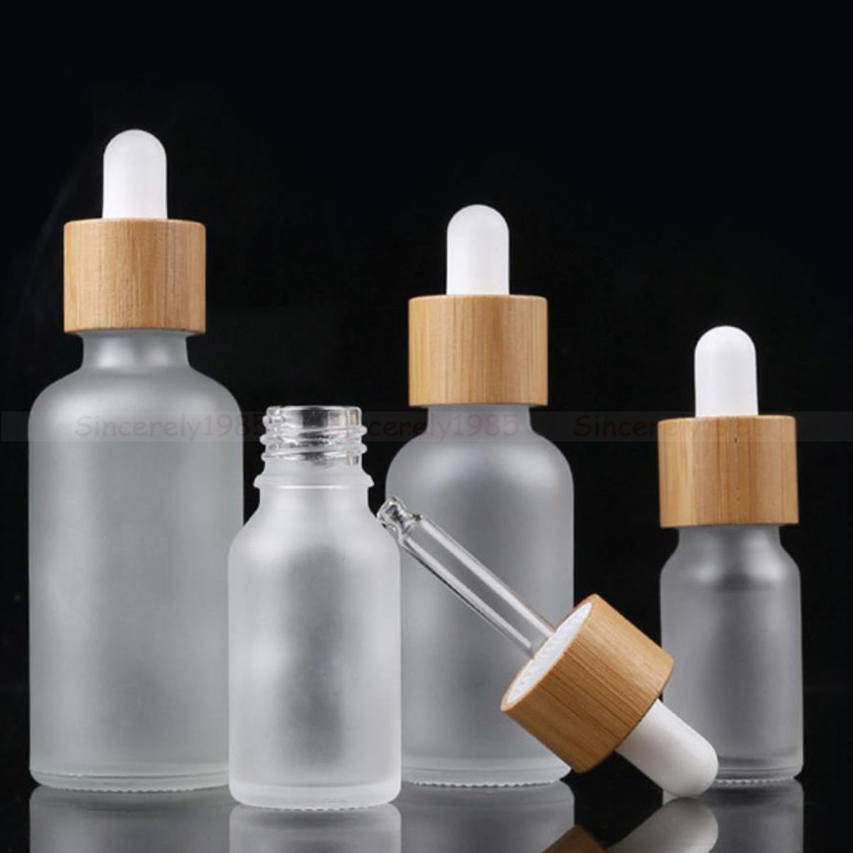 Juice Bottle Dropper - ขวดแก้วใสฝ้าสีขาว 5X 10X พร้อมฝาไม้ไผ่ หัวหยดแบบปิเปต ขวดน้ำหอมแบบเติมได้